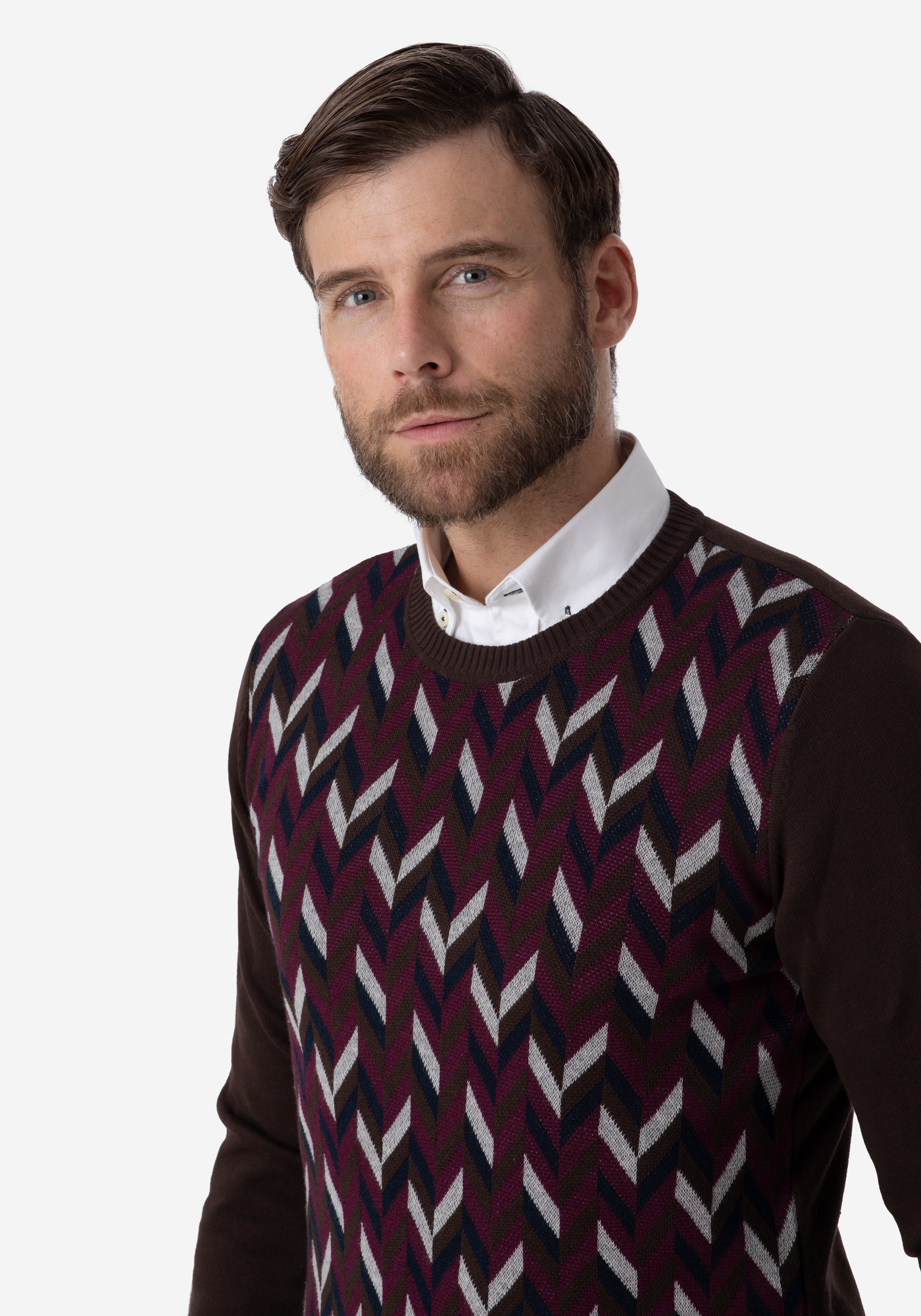 Burgundy Navy Chevron Crewneck Pullover