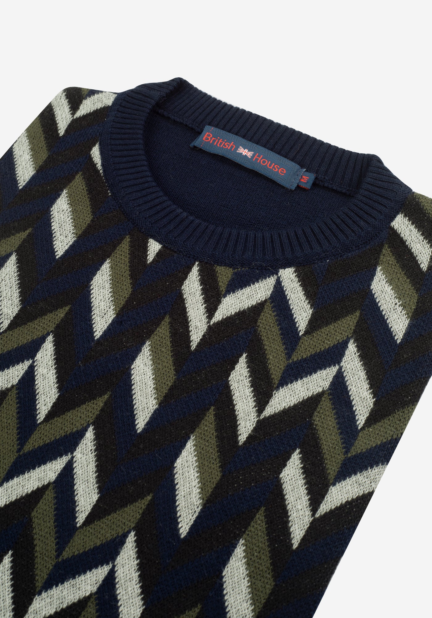 Navy Olive Chevron Crewneck Pullover